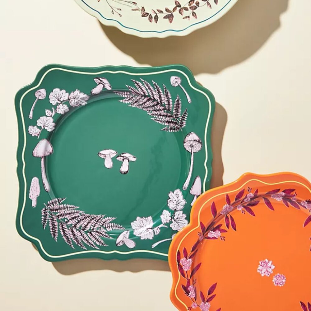 Anthropologie Elin Dinner Plate Holly Mushroom Green Teal Glazed